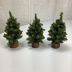 3 Artificial trees with wood bases 7” for Holiday Christmas Village
